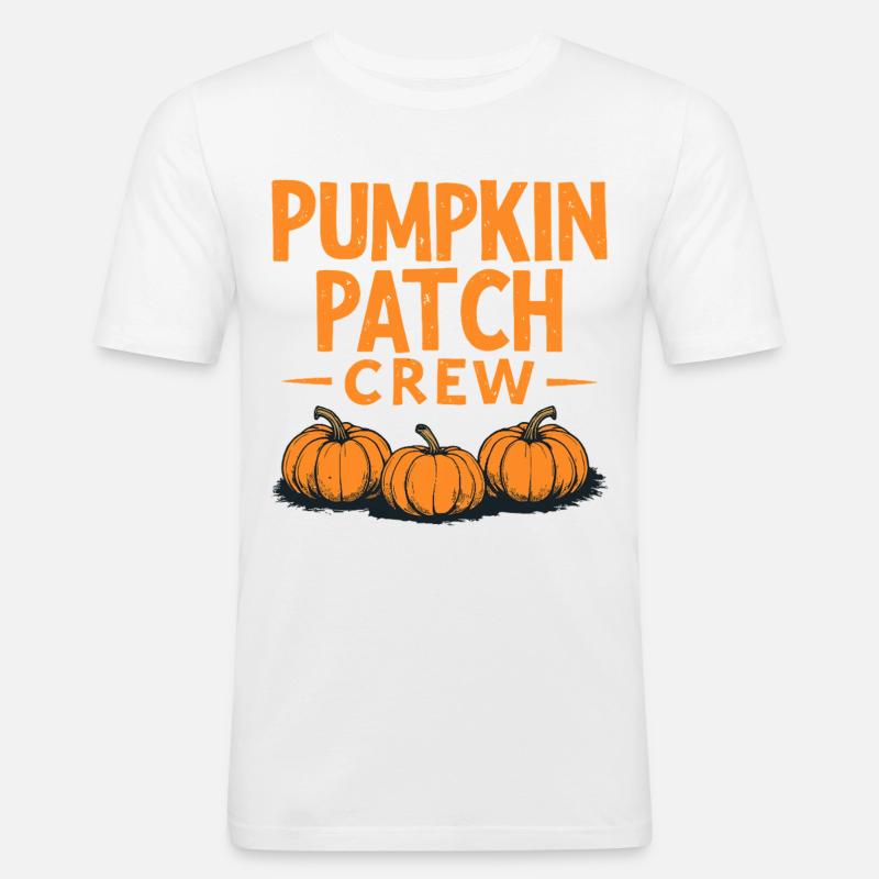 Pumpkin Patch Crew - Kürbis Spruch - Männer Slim Fit T-Shirt - Weiß