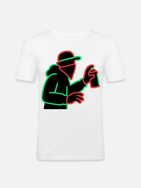 Neon Graffiti Sprayer Silhouette - Men's Slim Fit T-Shirt - white