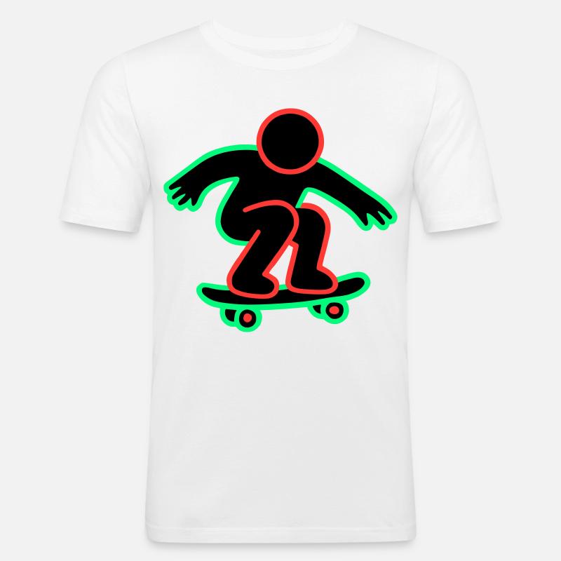 Neon Skateboarder Linienkunst - Männer Slim Fit T-Shirt - Weiß