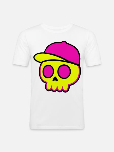 Neon Skull Cap Design - Men's Slim Fit T-Shirt - white