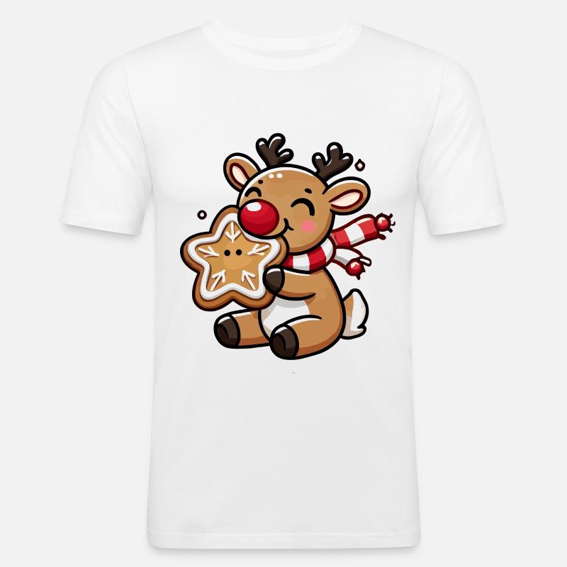 Rentier mit Plätzchen Freude - Männer Slim Fit T-Shirt - Weiß