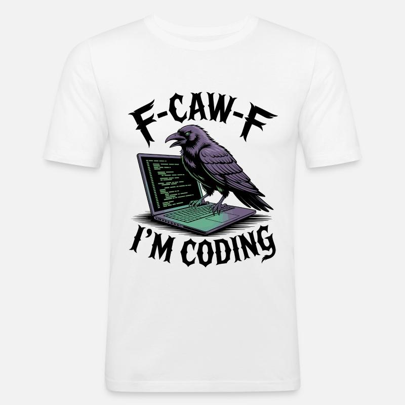 RabenCoder: Code Raven on the laptop - Men's Slim Fit T-Shirt - white