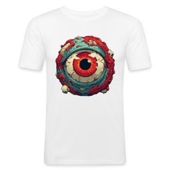 Purpurrote Augenkugel mit Totenköpfen - Männer Slim Fit T-Shirt - Weiß - Vorne - Nik (191cm)