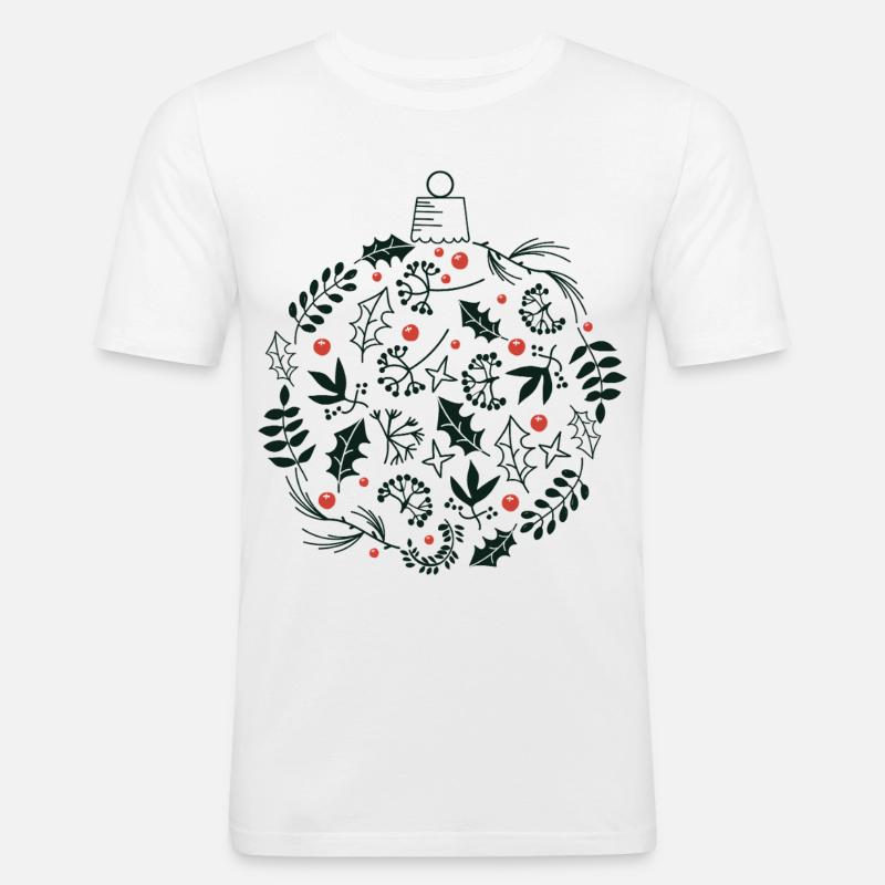 Weihnachtskugel mit Stechpalme und Vogelbeerblättern - Männer Slim Fit T-Shirt - Weiß