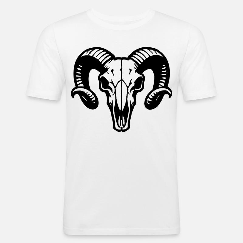 Widderkopf Schädel mit Hörnern - Rammbock - Männer Slim Fit T-Shirt - Weiß