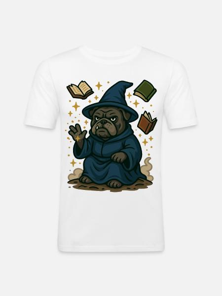 Bulldog Wizard Casting Magic Fantasy Cartoon - Men's Slim Fit T-Shirt - white