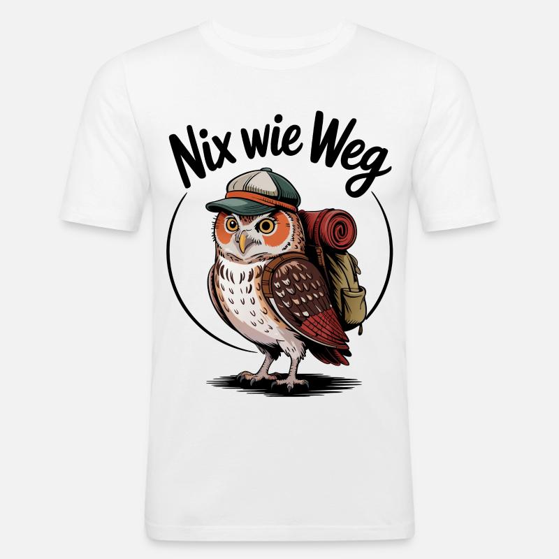 Waldwanderer Eule mit Rucksack - Männer Slim Fit T-Shirt - Weiß
