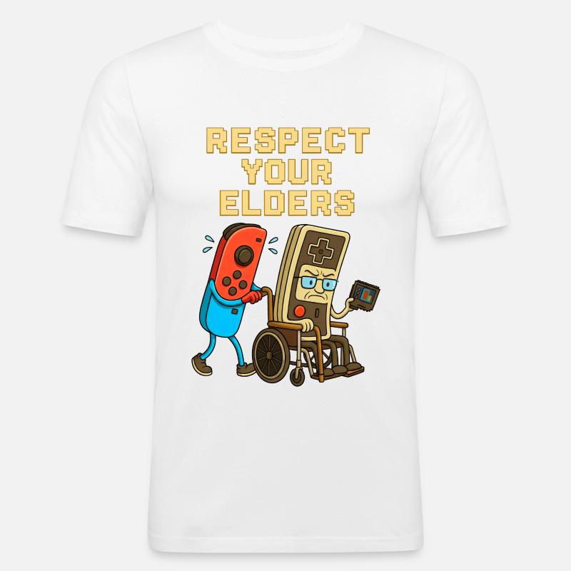 Respect Your Elders Gaming Control Retro  - Männer Slim Fit T-Shirt - Weiß