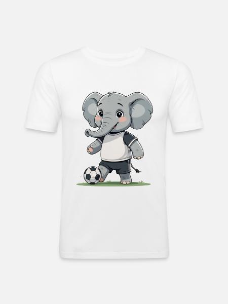 Elefant Fußballkicker - Männer Slim Fit T-Shirt - Weiß