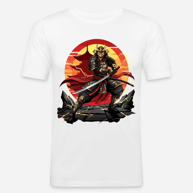 Otaku Samurai Krieger Japan Katana Design - Männer Slim Fit T-Shirt - Weiß