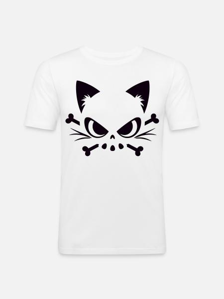 Cats Skull | Minimal Skull & Bones motif - Men's Slim Fit T-Shirt - white