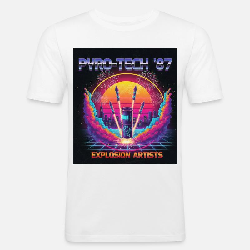Cyber Pyro - Männer Slim Fit T-Shirt - Weiß