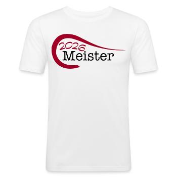 Kampioen 2026 Kampioenschap - Mannen slim fit T-shirt - wit - Voor - Nik (191cm)