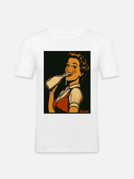 Retro Dame mit Milch Getränk - Männer Slim Fit T-Shirt - Weiß