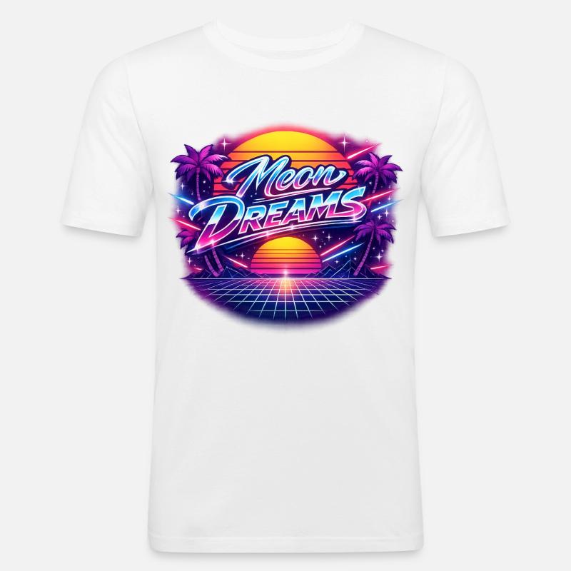 Moon Dreams Neon Retro Sunset - Männer Slim Fit T-Shirt - Weiß