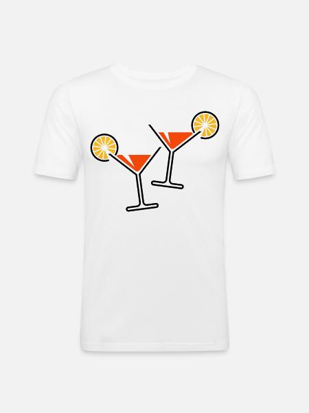 2 Cocktailgläser / Cocktail / Martini + (Orange) - Männer Slim Fit T-Shirt - Weiß