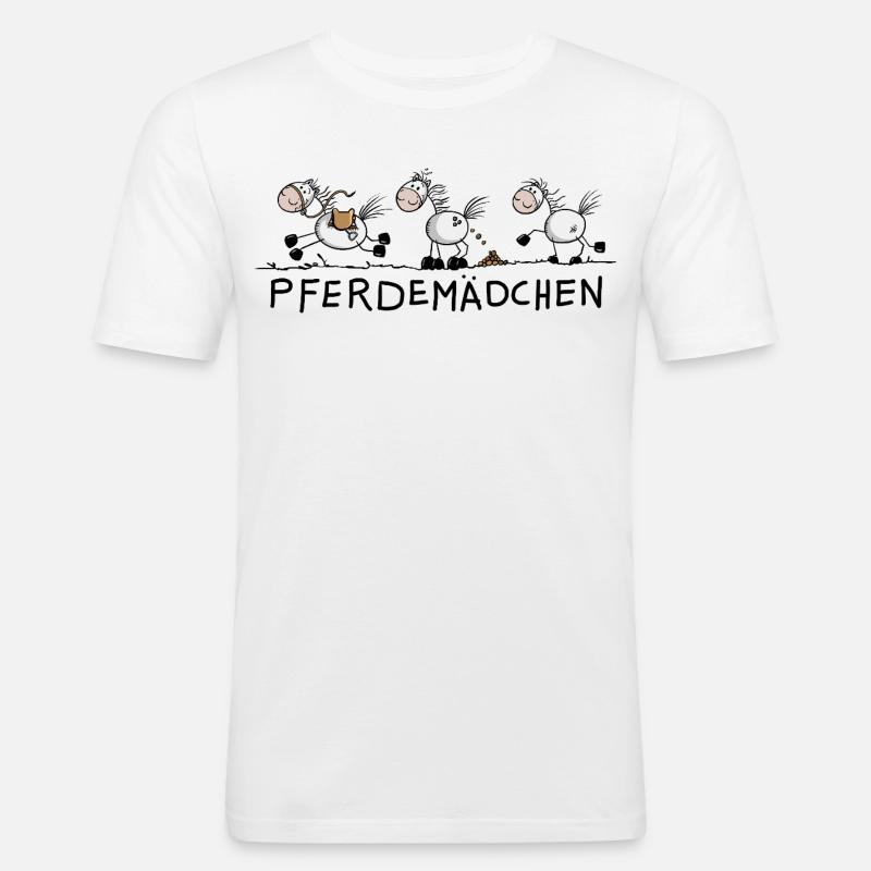 Pferdemädchen Pferde Strichmännchen Zeichnung - Maglietta aderente da uomo - bianco