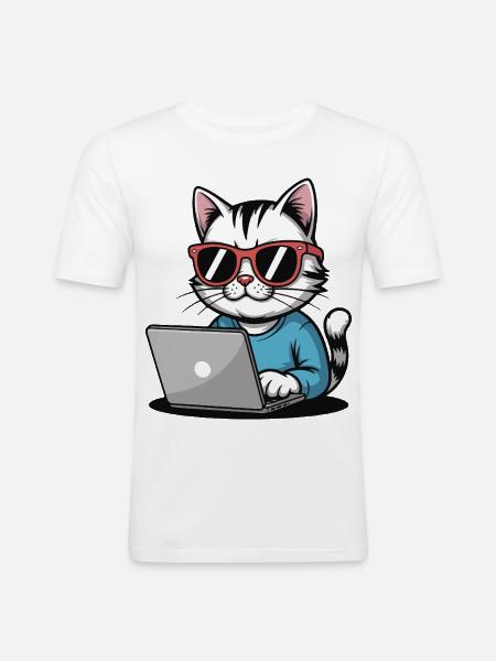 Cats_laptop - T-shirt près du corps Homme - blanc