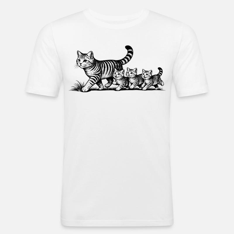 Katzenmutter mit 3 Katzenbabys schwarz - Männer Slim Fit T-Shirt - Weiß