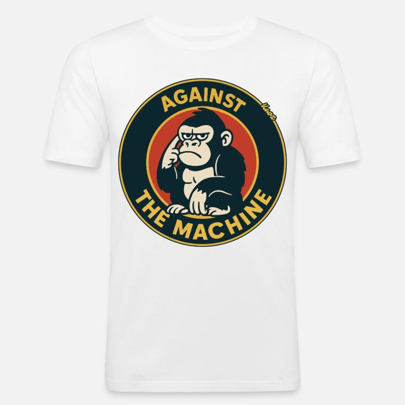 Logo Gorilla contro la macchina - Maglietta aderente da uomo - bianco