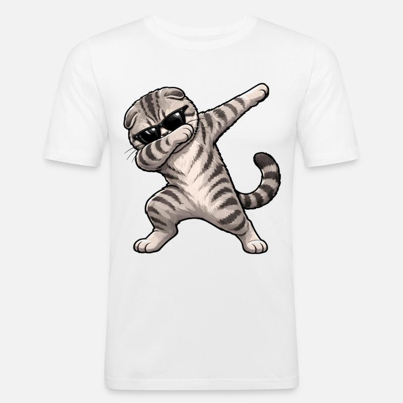 Dabbing Scottish Fold - Männer Slim Fit T-Shirt - Weiß