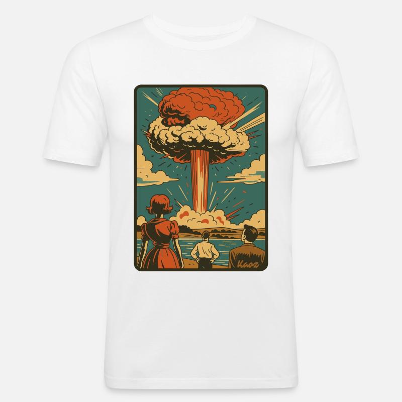 Retro atom explosion mushroom cloud - Men's Slim Fit T-Shirt - white