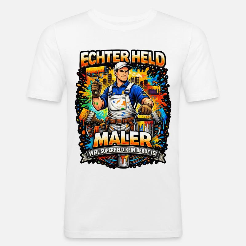 Echter Held Maler – Farbexplosion - Männer Slim Fit T-Shirt - Weiß
