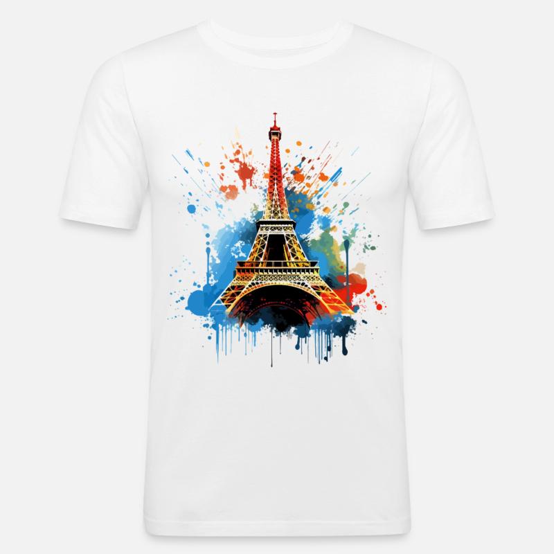 Paris Eiffeltårnets Skyline Frankrig Splash Farverig - Herre Slim Fit T-Shirt - hvid