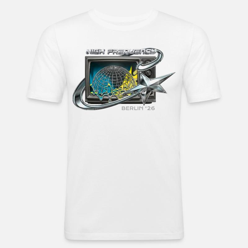 High Frequency Berlin 26 Retro Tech - Männer Slim Fit T-Shirt - Weiß