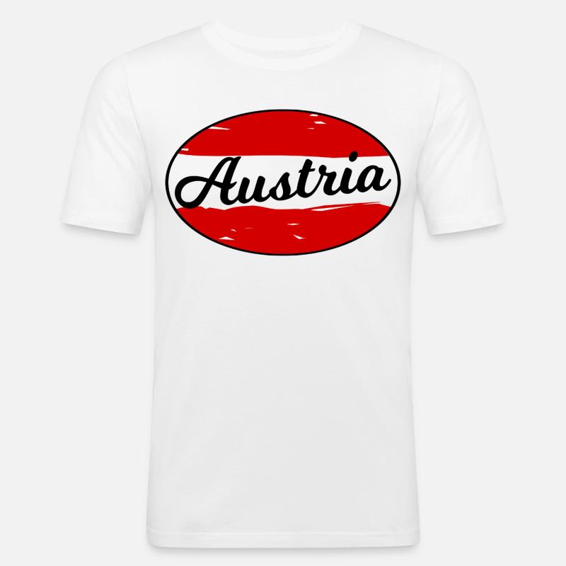 Austria Script Logo auf Rot - Männer Slim Fit T-Shirt - Weiß