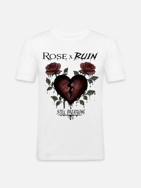 Rose x Ruin Broken Heart - Männer Slim Fit T-Shirt - Weiß