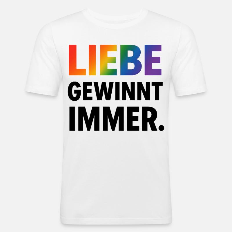 Regenbogen Spruch Liebe Gewinnt Immer - Männer Slim Fit T-Shirt - Weiß