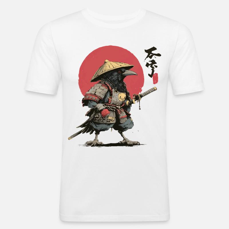 Krähen-Samurai: Roter Sonnenkrieger - Männer Slim Fit T-Shirt - Weiß