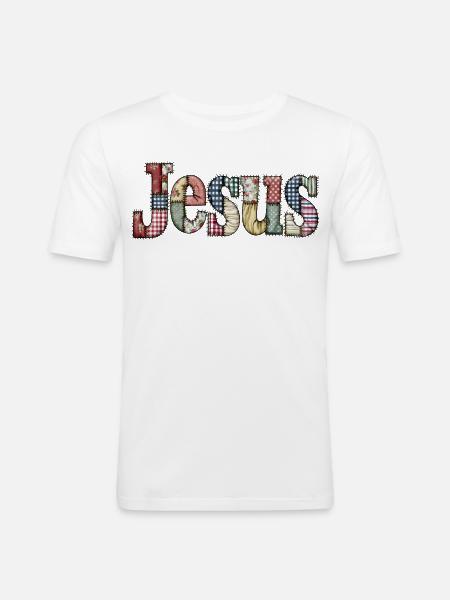 Patchwork Jesus Lettering - Men's Slim Fit T-Shirt - white