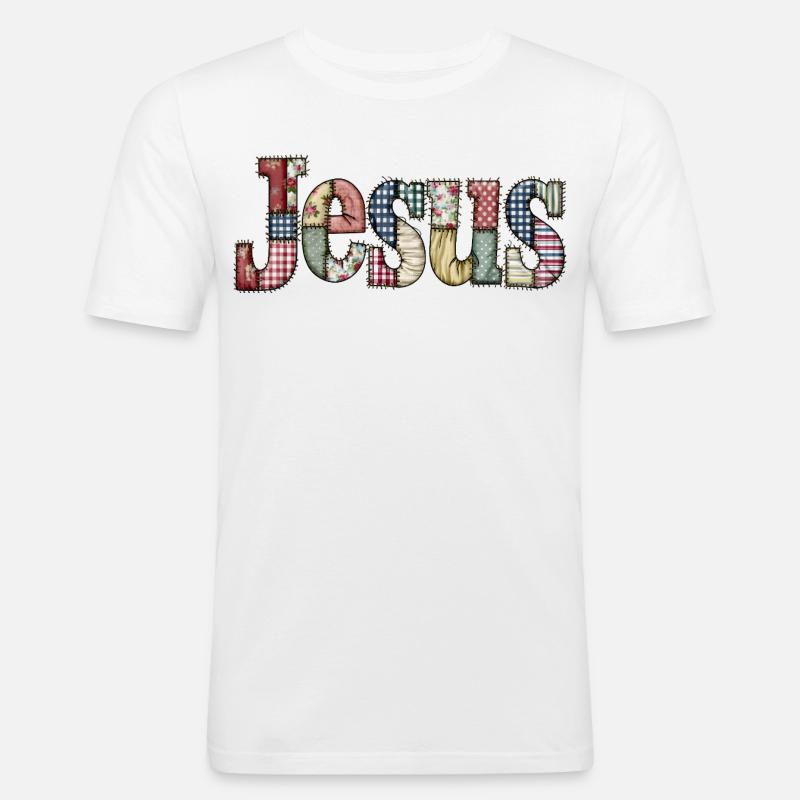 Patchwork Jesus Lettering - Men's Slim Fit T-Shirt - white
