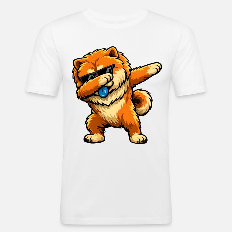 Dabbing Chow Chow - Männer Slim Fit T-Shirt - Weiß