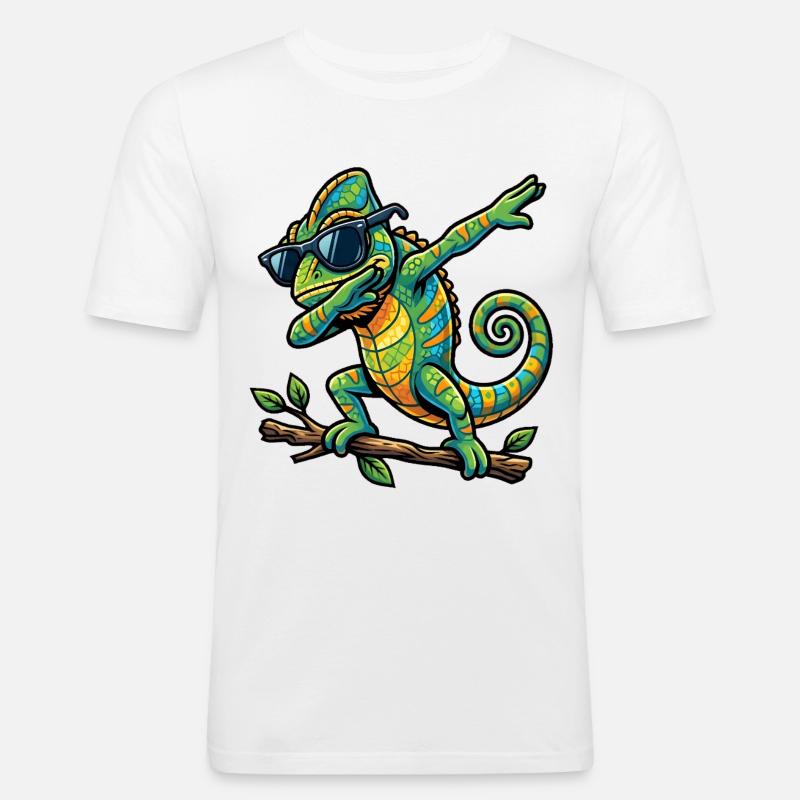 Dabbing Chamäleon - Männer Slim Fit T-Shirt - Weiß