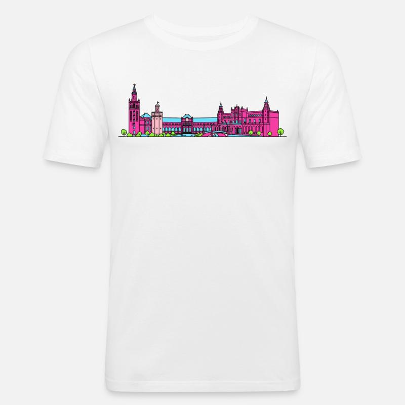 Sevillaer Stadtskyline Plaza de España Linienkunst - Männer Slim Fit T-Shirt - Weiß