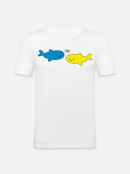 Fröhliche Fische Blau Gelb - Männer Slim Fit T-Shirt - Weiß