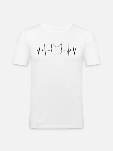 Heartbeat Cat Amante degli animali ECG - Maglietta aderente da uomo - bianco