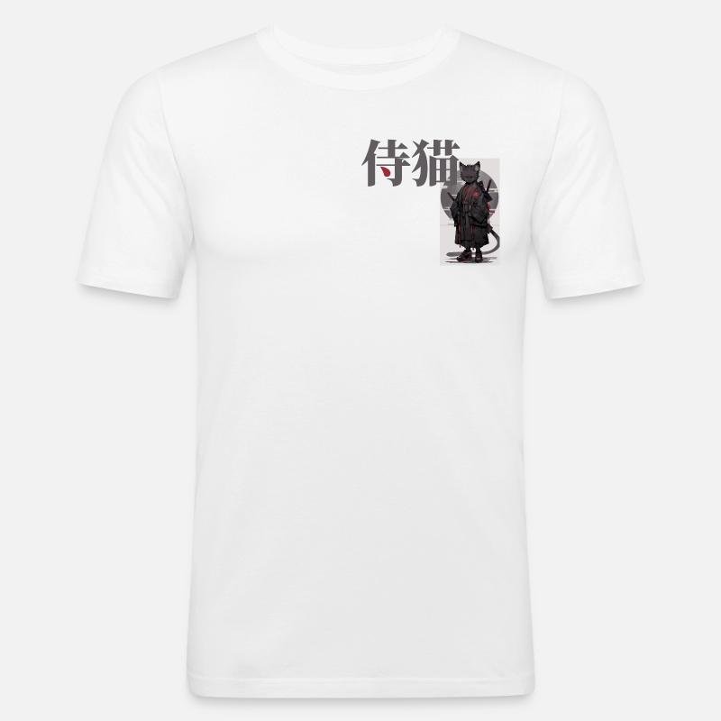 Samurai-Katze - Männer Slim Fit T-Shirt - Weiß