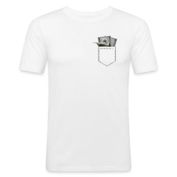 Dollar pocket bills - Men's Slim Fit T-Shirt - white - Front - Nik (191cm)