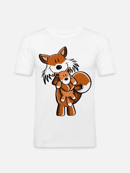 Fuchs med Baby ræv - tegneserie gave - Børn - Herre Slim Fit T-Shirt - hvid