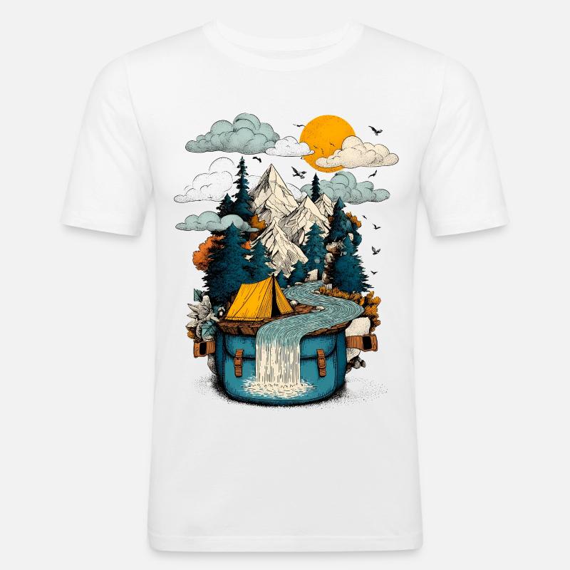 Bergsee Pfad - Camping Backpacker Motiv - Männer Slim Fit T-Shirt - Weiß