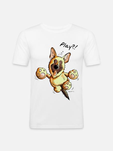 German Shepherd Play - Dog - Dogs - Gift - Men's Slim Fit T-Shirt - white