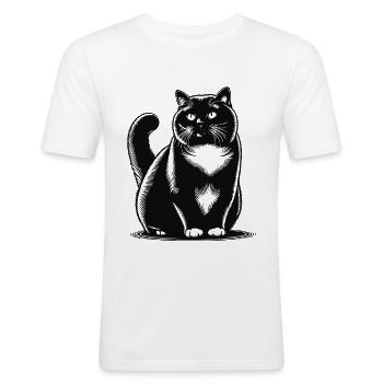 British Shorthair Design - Chic et moelleux - T-shirt près du corps Homme - blanc - Devant - Nik (191cm)