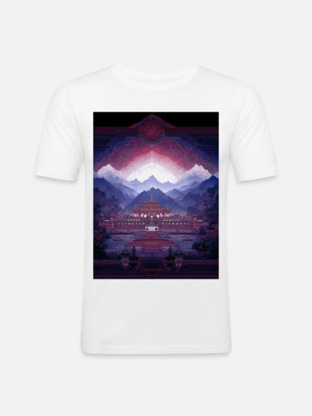 Psy Art - Pagode in Berglandschaft - Männer Slim Fit T-Shirt - Weiß