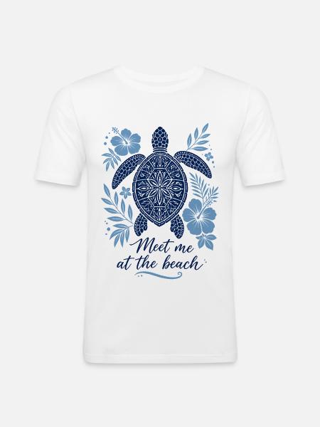 Mød mig på stranden – Skildpadde i mandala-stil - Herre Slim Fit T-Shirt - hvid