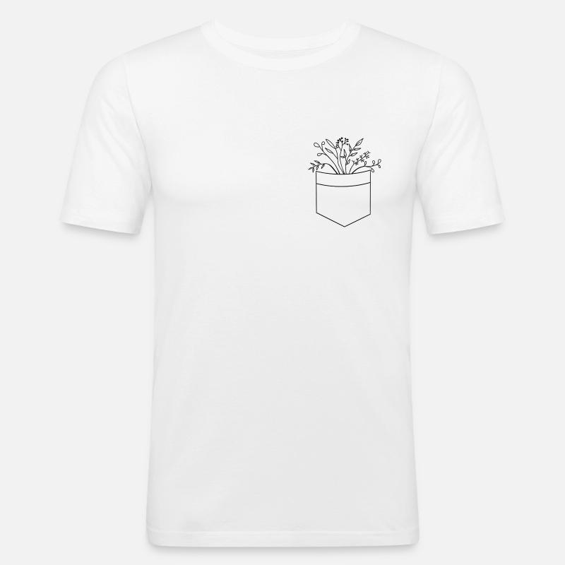 Brusttasche Blumen - Männer Slim Fit T-Shirt - Weiß