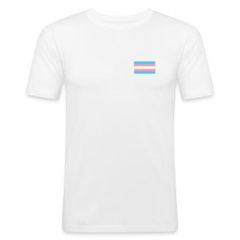 Drapeau Trans - T-shirt près du corps Homme - blanc - Devant - Nik (191cm)